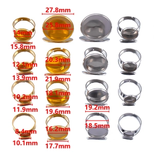 Adjustable stainless steel ring blanks for jewelry making with multi-size bezel settings
