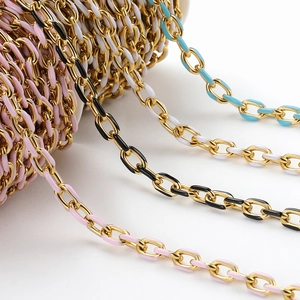 Gold stainless steel O-chain with colorful enamel drip glaze for DIY jewelry making