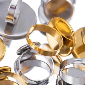 Adjustable stainless steel ring base trays in gold and silver for DIY jewelry making