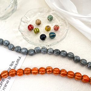 Handmade pumpkin shaped striped ceramic beads for DIY jewelry making in various colors