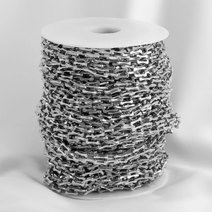 Detailed view of silver hourglass link chain spool for DIY jewelry making material