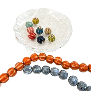 Colorful pumpkin shape striped ceramic beads for DIY jewelry making handmade bracelets