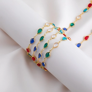 Exotic gold chain with colorful teardrop crystals for DIY jewelry necklaces