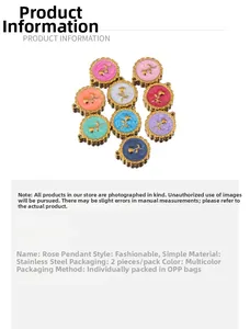 Detail view of colorful enamel rose charms in stainless steel for DIY jewelry