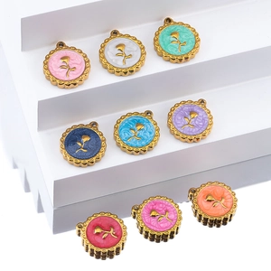 Set of colorful stainless steel rose flower pendants for DIY jewelry making