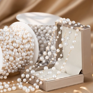 DIY pearl bead chain with gold and silver links for jewelry making and accessories