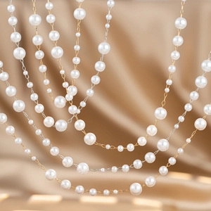 Copper Artificial Pearl Chain DIY Jewelry Making Material Clothing Decoration Plated Beaded Chain For Wedding Party Handmade Accessories