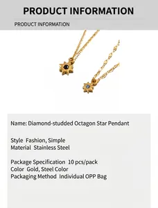 Detailed close-up of golden stainless steel star pendant charms with inlaid rhinestones