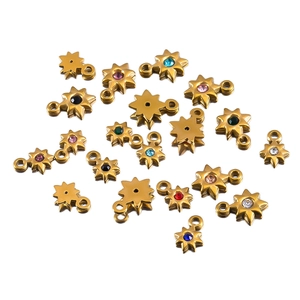 Gold eight-pointed star pendants with colorful rhinestones for DIY jewelry making
