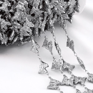 Macro shot of silver butterfly link chain with detailed texture on a spool