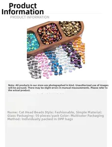 Iridescent glass cat head beads for DIY jewelry making in multiple metallic colors