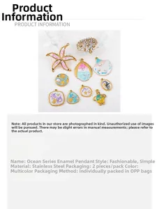 Detail of ocean-themed drip oil pendants made of stainless steel for DIY jewelry making