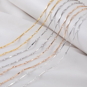 DIY flat straight stick brass chain necklace jewelry components in gold silver rose gold