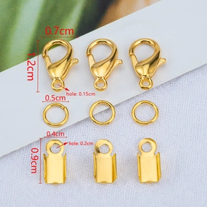 Golden lobster clasp and jump ring jewelry DIY connector set with dimension markings