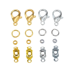 Golden and silver alloy lobster clasps and jump rings set for DIY jewelry making