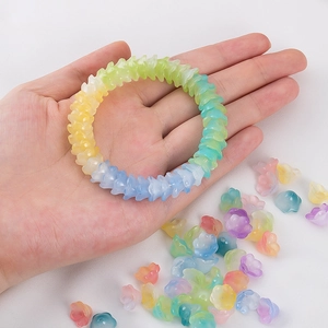 Rainbow gradient glass lily of the valley flower beads bracelet for jewelry making