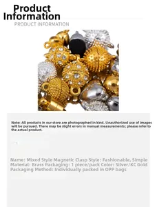 Détails des fermoirs magnétiques sphériques et en forme de cœur en argent et or