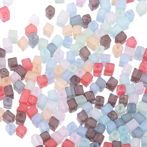 Square Glass Beads For DIY Jewelry Making Frosted And Glossy Cube Spacer Beads For Bracelets Phone Chains Macaron Colors Multi-color Perforated Beads Handcrafted Accessories Gift