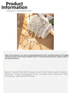 Detailansicht der versilberten Kupferkette mit kleinen Glockenanhängern für DIY-Schmuck