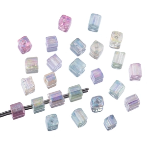 Irridescent 4mm cube glass beads for DIY jewelry making and phone charms accessories