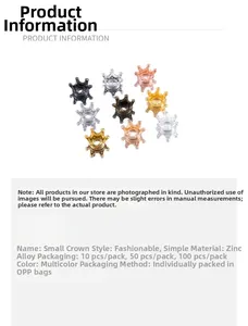 Detail view of mini zinc alloy crown charms in various metallic colors for DIY jewelry