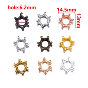 Stereo crown pendant beads in five plating colors with 6.2mm hole size measurements