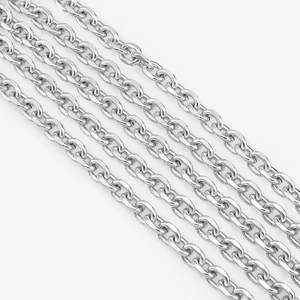 Macro detail of polished silver aluminum O-chain links for DIY jewelry making
