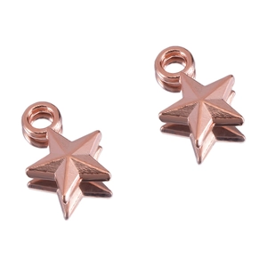 Detail of rose gold 3D star pendants with textured finish for DIY jewelry making