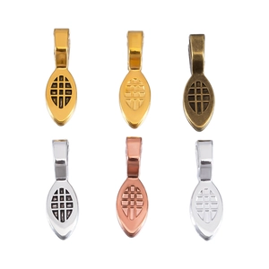 Macro detail of various color alloy pendant pinch bails with textured grid pattern