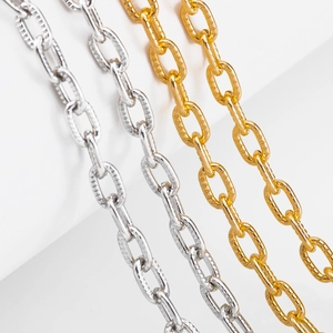 Aluminum Alloy Embossed Oval Link Chain For DIY Jewelry Making Textured Paperclip Chain Accessory Gold Silver Jewelry Material