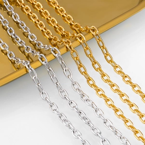 Textured paperclip link chain in gold and silver finish for DIY jewelry making