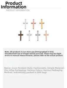 Detail of assorted zinc alloy cross pendants in seven metallic finishes for jewelry making