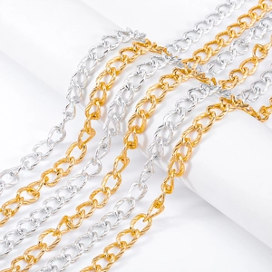Polished gold and silver aluminum twist chain links for DIY jewelry making and necklaces
