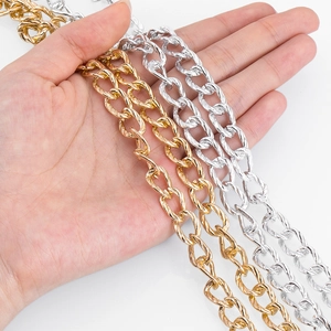 Detail showing twisted aluminum chain links with etched texture in gold and silver