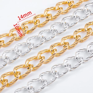Textured aluminum twist chain in gold and silver finish for DIY necklace making, 14x10mm links