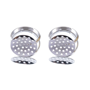 Adjustable silver metal ring base with round porous tray for DIY jewelry making