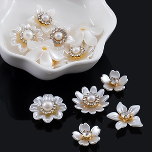Accesorios de flores de perlas DIY con base dorada y diamantes para ramos de novia