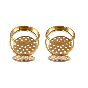 Detail of adjustable gold-plated ring bases with porous mesh trays for DIY jewelry making