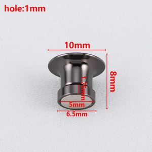 Detail view of 8mm magnetic badge converter with gunmetal finish dimensions marked
