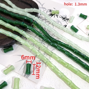 Bamboo shaped glass beads for DIY jewelry in green gradient finish 12x6mm size