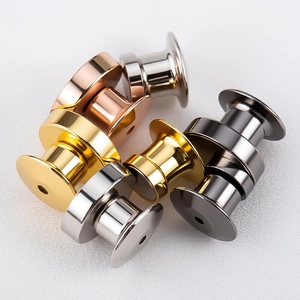 Magnetic locking pin backs in gold, silver, rose gold and gun black metal finishes