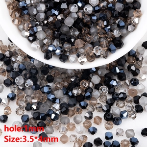 Cuentas de cristal bicono de 4mm para joyería DIY con agujero de 1mm en gris y negro