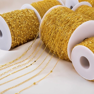 Goldvergoldete Kupfer Schmuckkette Für DIY Halskette Armband Herstellung Oval Glied Büroklammer Kabel Pailletten Zubehör