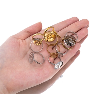 Adjustable DIY ring base with porous tray in gold and silver finish for jewelry making