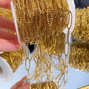 Detail of gold textured oval link chain roll for DIY jewelry making and craft supplies