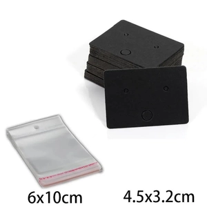 Set of 4.5x3.2cm black jewelry display cards with 6x10cm clear OPP self-sealing bags