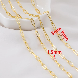 Detailansicht der 9x3mm Gold-Büroklammerkette mit präzisen Maßen für DIY-Schmuckherstellung