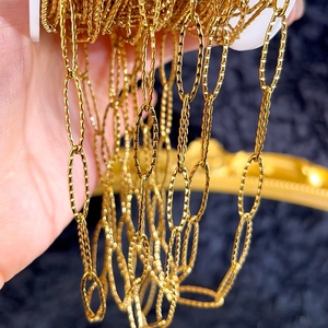 Detail of gold rhombic stainless steel chain on spool for DIY jewelry making