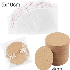DIY kraft paper earring display cards and clear plastic bags set for jewelry packaging