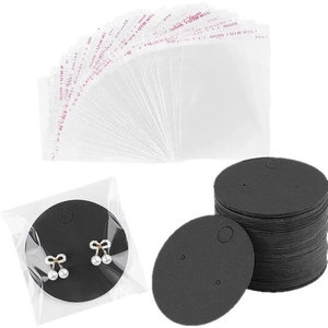 Blank black jewelry display cards with clear self-seal bags for earring packaging